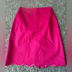 J Crew size 0 Scalloped sateen pencil skirt bright pink lined professional